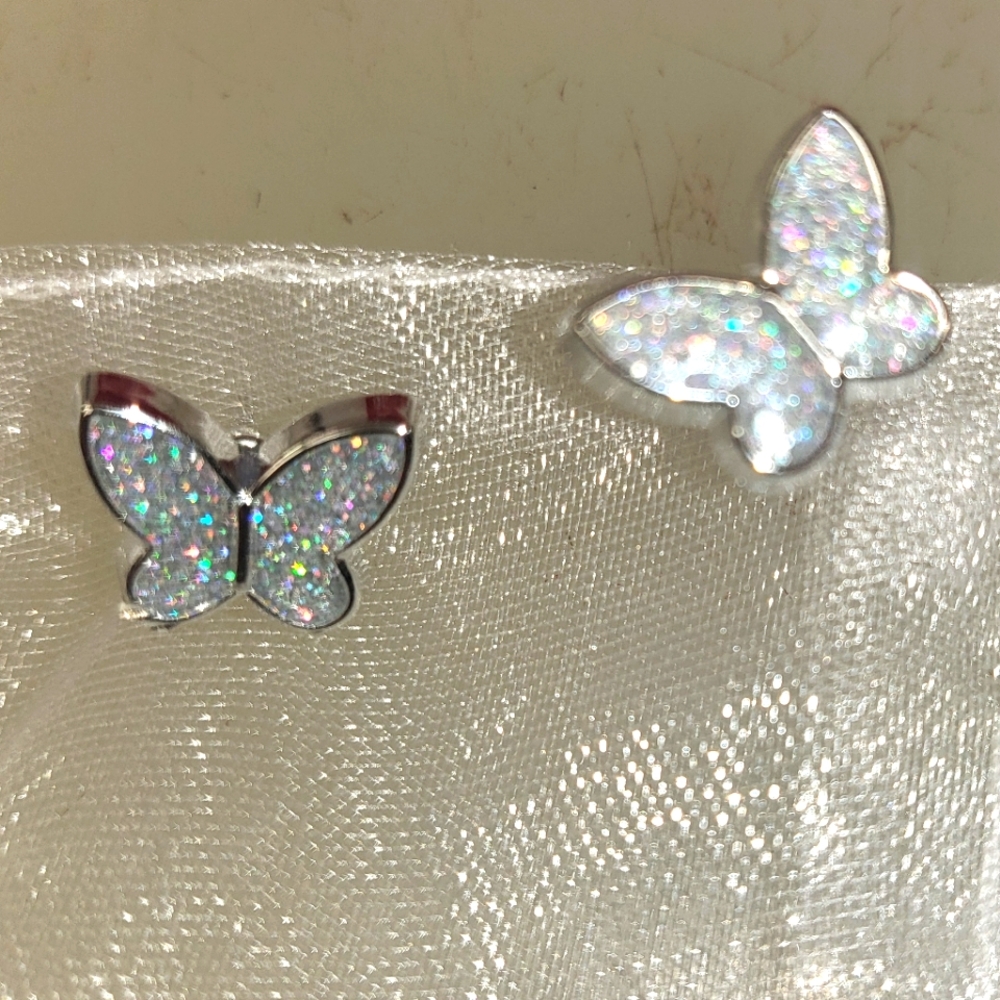 1/2 Inch Hypoallergenic Silvertone Butterfly Sparkle Earrings